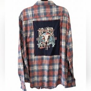 Jelly Roll God I Need A Favor Upcycled Plaid Flannel Shirt Hand Crafted